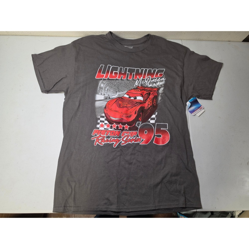 Disney Pixar Cars Lightning McQueen Piston Cup Racing Series Gray Shirt Large